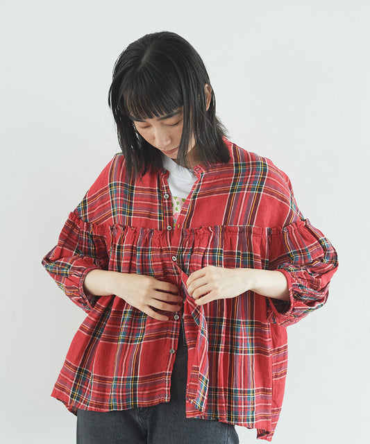 (sold)東炊きタータンチェック バンドカラーBL