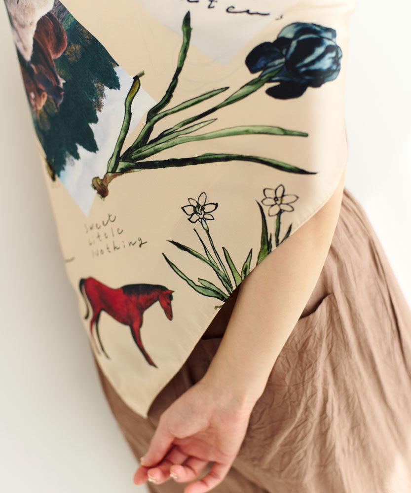 printed scarf 馬と球根花/vent de moe 【受注受付終了】