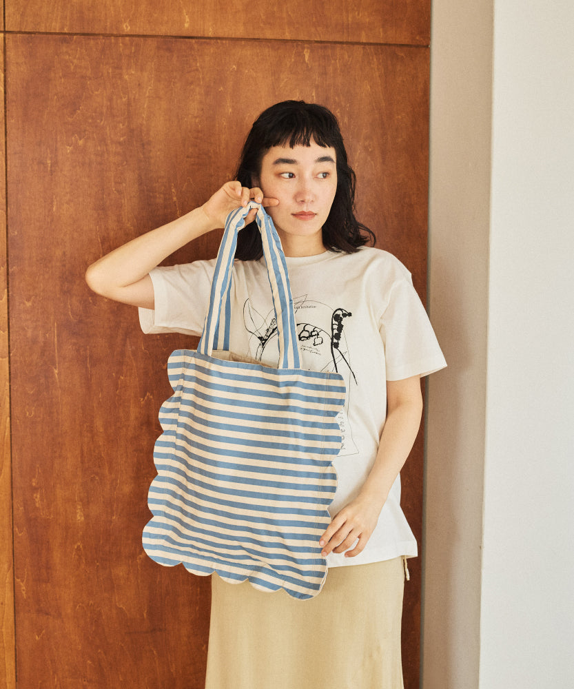 ストライプ スカラップトート