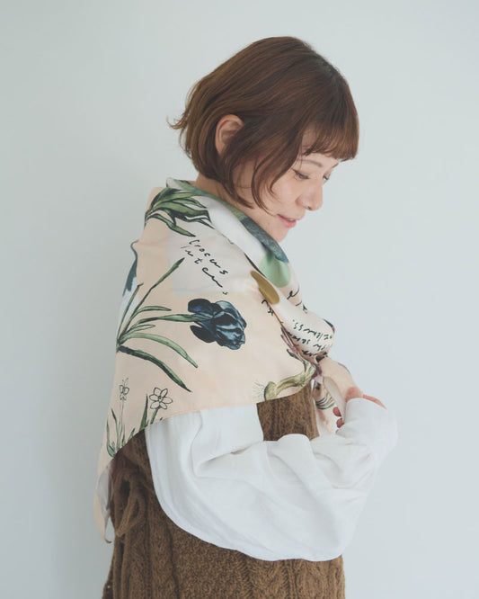 【受注】printed scarf 馬と球根花/vent de moe