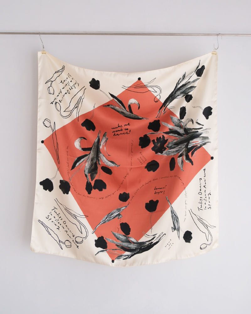 printed scarf tulip orange /vent de moe 【受注受付終了】