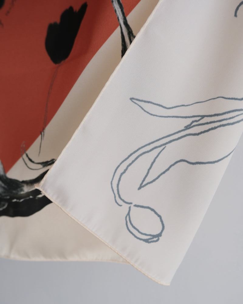 printed scarf tulip orange /vent de moe 【受注受付終了】