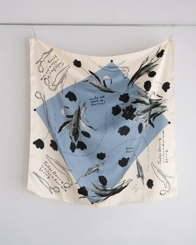 printed scarf tulip blue /vent de moe 【受注受付終了】