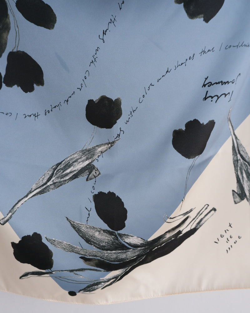 printed scarf tulip blue /vent de moe 【受注受付終了】