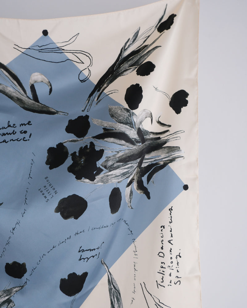 printed scarf tulip blue /vent de moe 【受注受付終了】