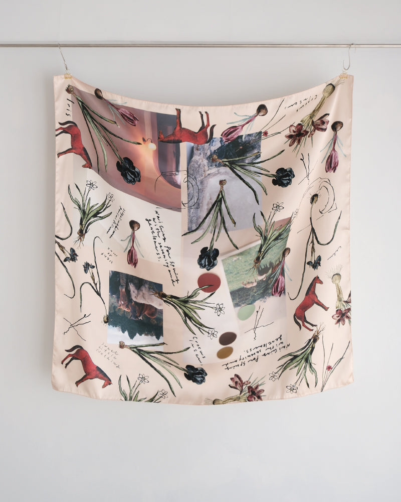 printed scarf 馬と球根花/vent de moe 【受注受付終了】