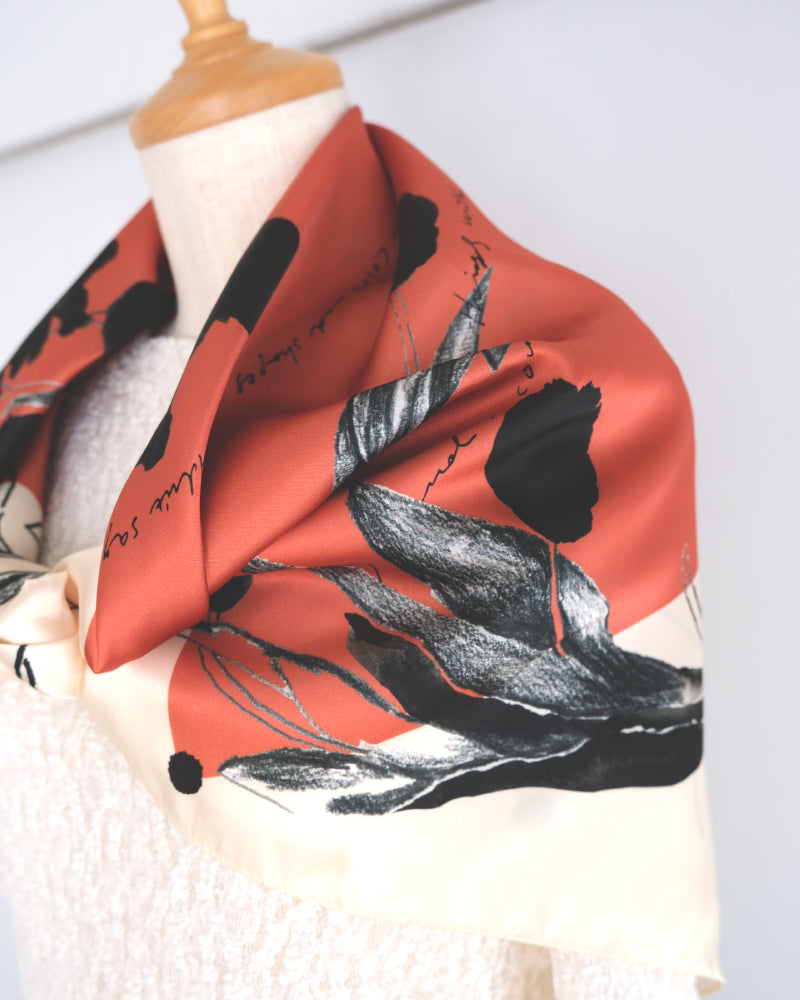 printed scarf tulip orange /vent de moe 【受注受付終了】