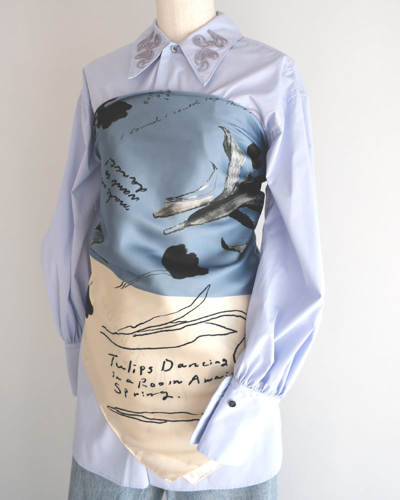 printed scarf tulip blue /vent de moe 【受注受付終了】