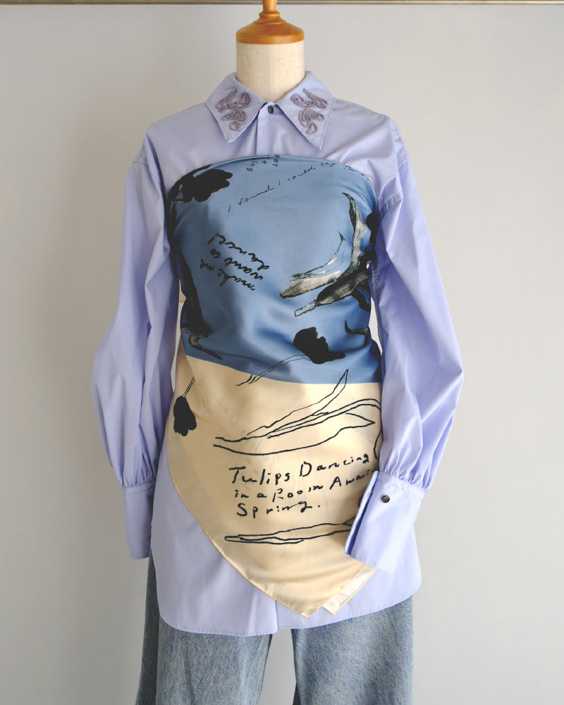 printed scarf tulip blue /vent de moe 【受注受付終了】