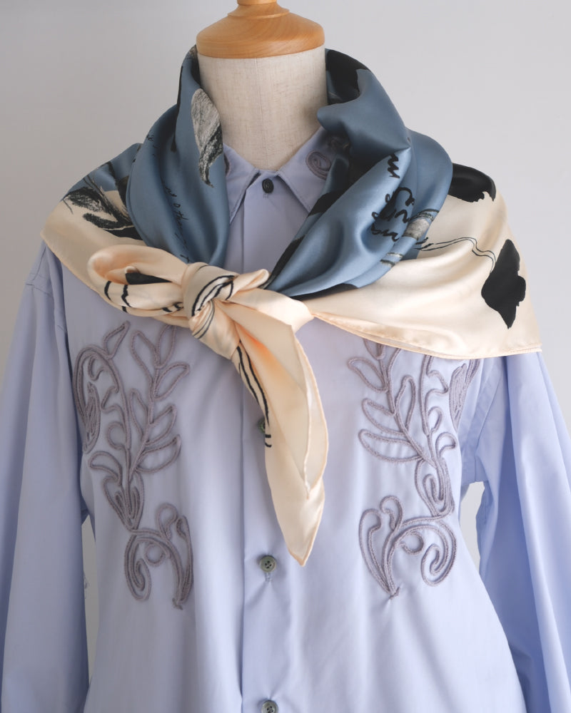printed scarf tulip blue /vent de moe 【受注受付終了】