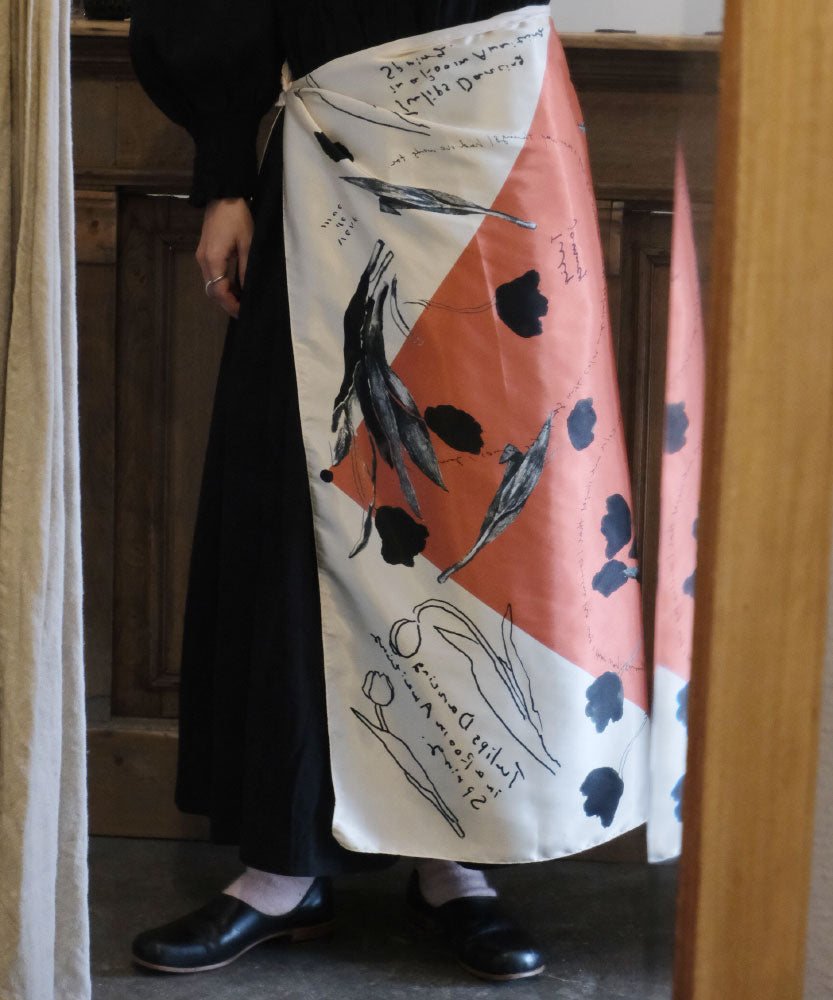 printed scarf tulip orange /vent de moe 【受注受付終了】