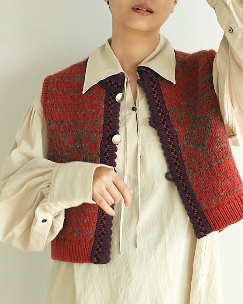 (sold)Jaquard Pattern Knitted Vest/JöICEADDED /