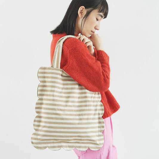 ストライプ　スカラップトート