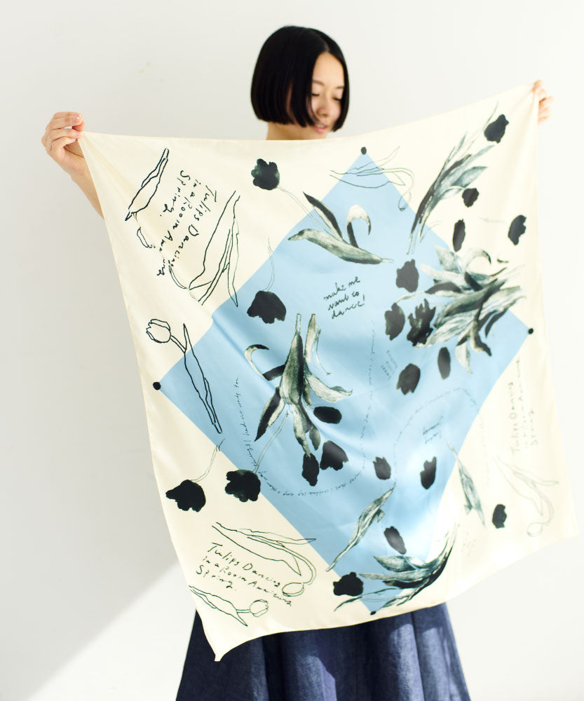 printed scarf tulip blue /vent de moe 【受注受付終了】