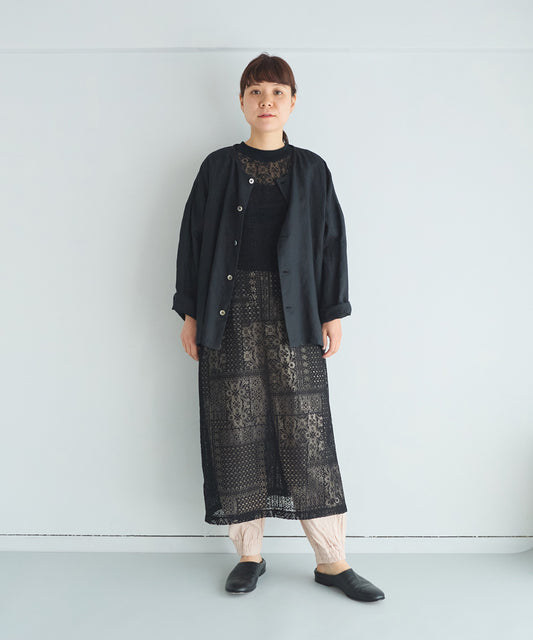 フレンチリネン/グレンチェック ノーカラーシャツ/TS250SH077 /UNIVERSALTISSU