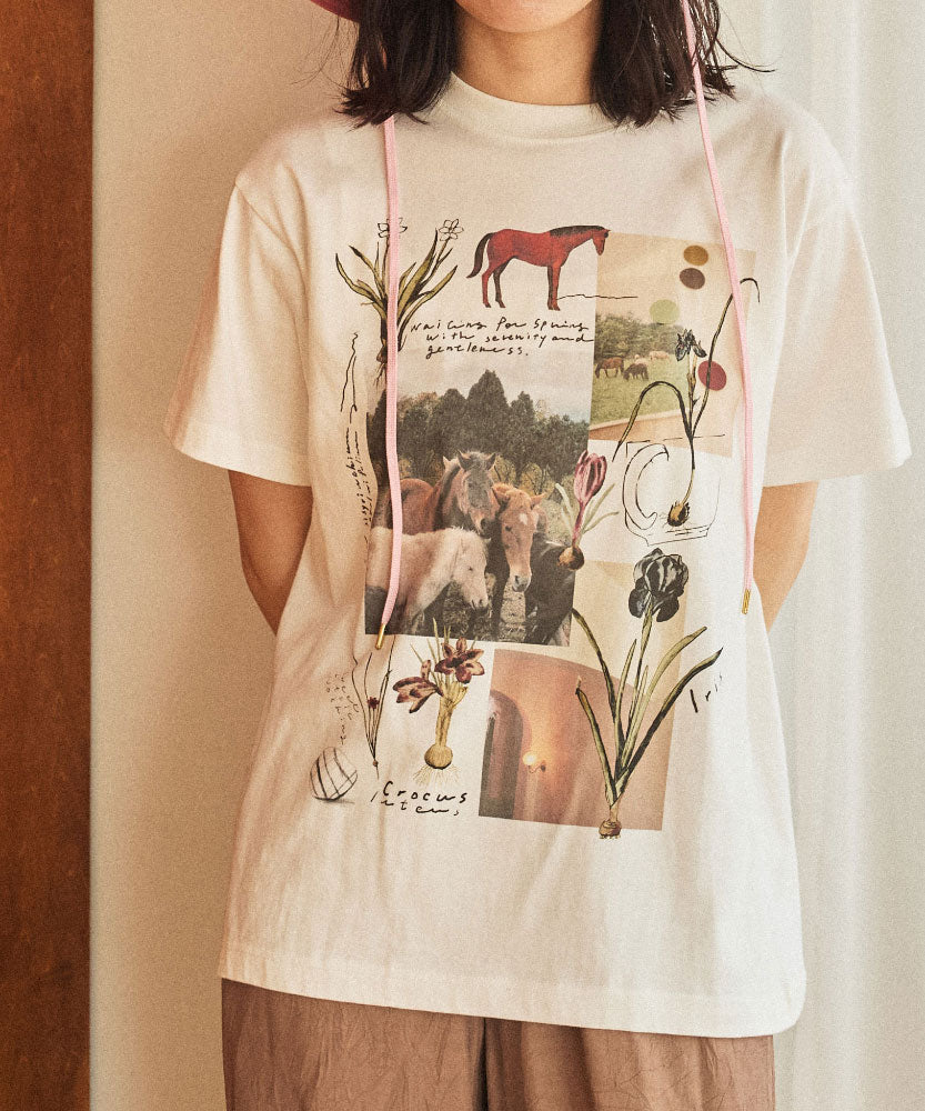 馬と球根花 半袖Tシャツ/SLN