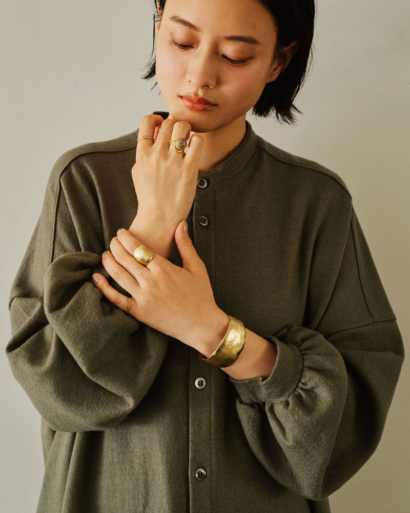 ウール圧縮バンドカラーワンピースコート/universaltissu/ UT244CT008