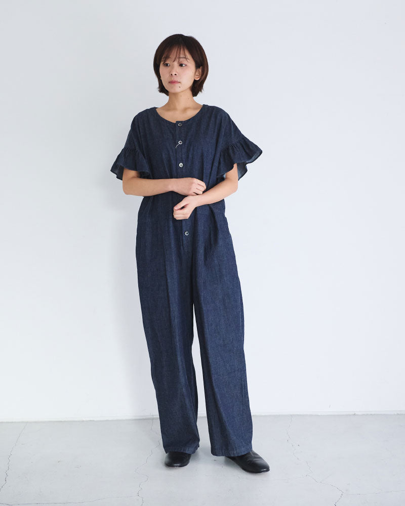 6oz デニム フリルスリーブ サロペッ トPT/UNIVERSALTISSU/US251PT021