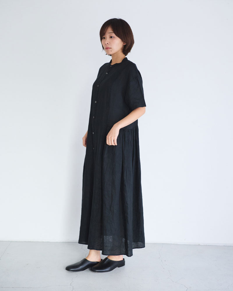 ドットプリント/フレンチリネン バンドカラーワンピース/UNIVERSALTISSU/PA261OP030
