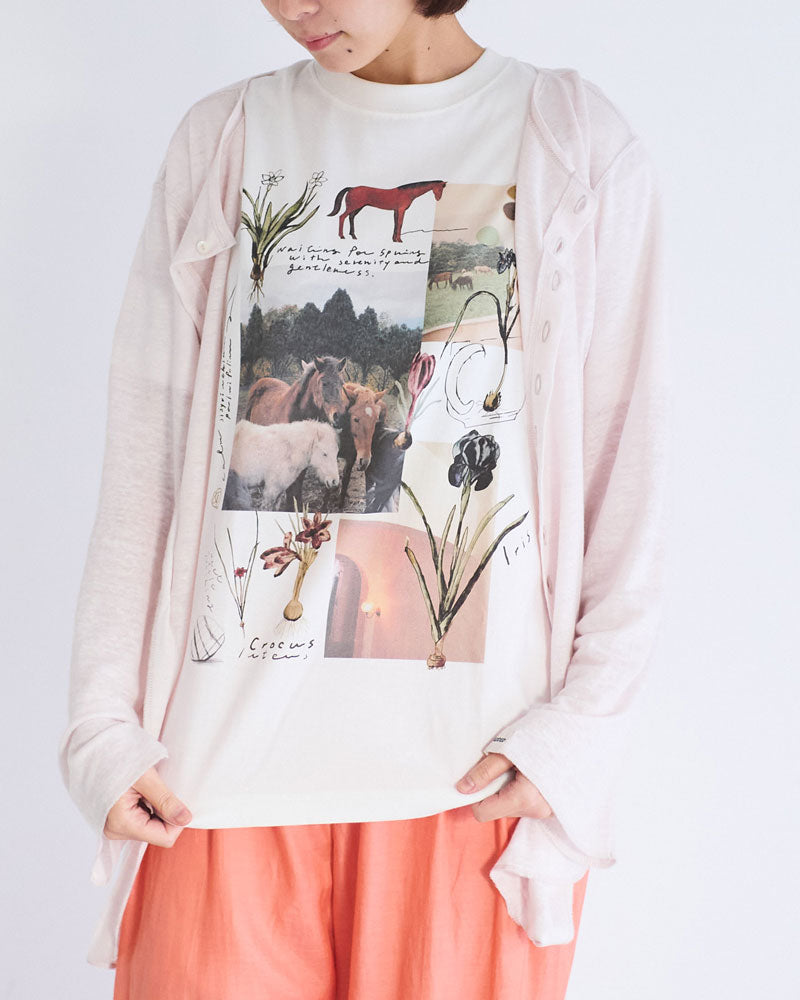 馬と球根花　ロングスリーブTシャツ