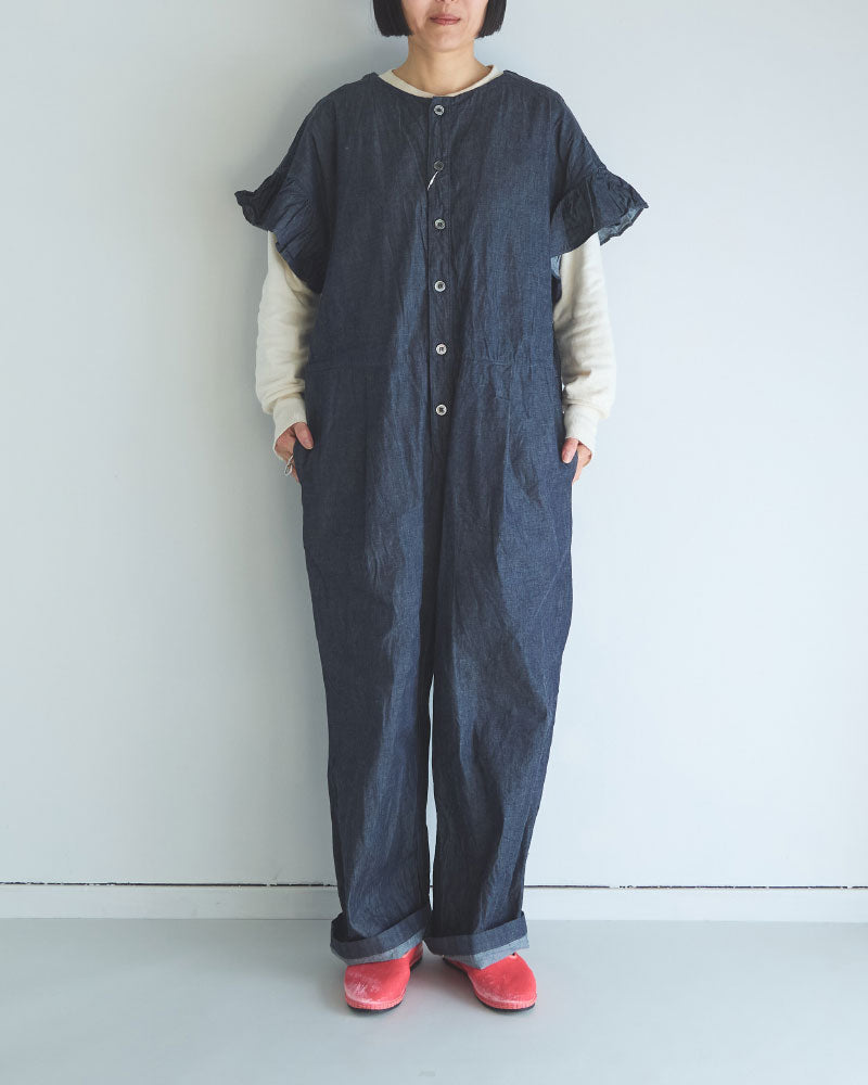6oz デニム フリルスリーブ サロペッ トPT/UNIVERSALTISSU/US251PT021