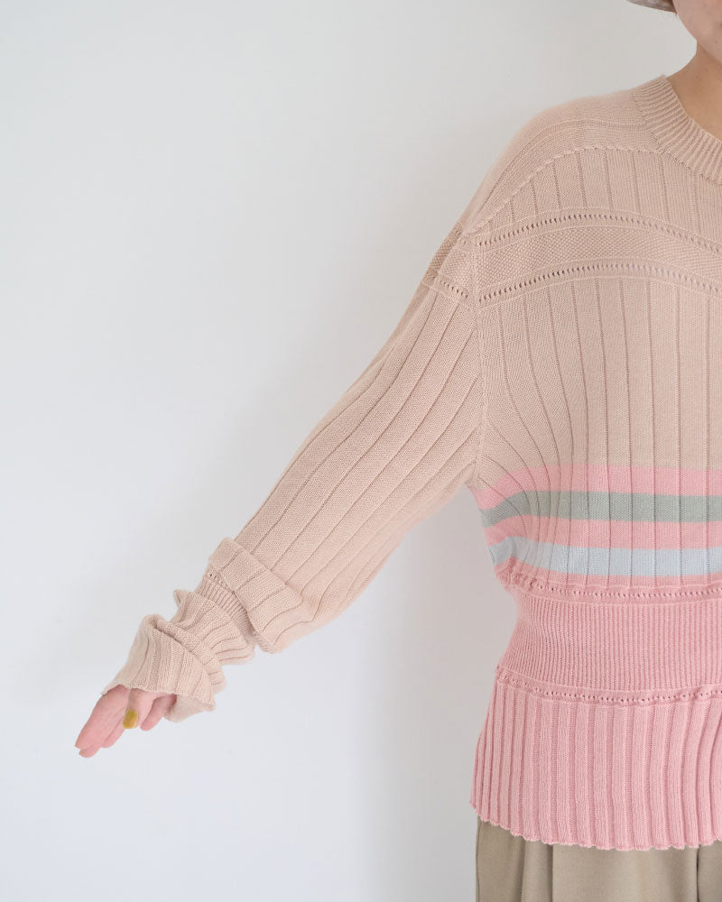 【予約】Cotton Striped Knit Sweater/JöICEADDED /J263KN01