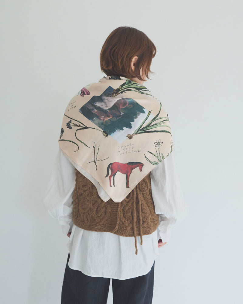 【受注】printed scarf 馬と球根花/vent de moe