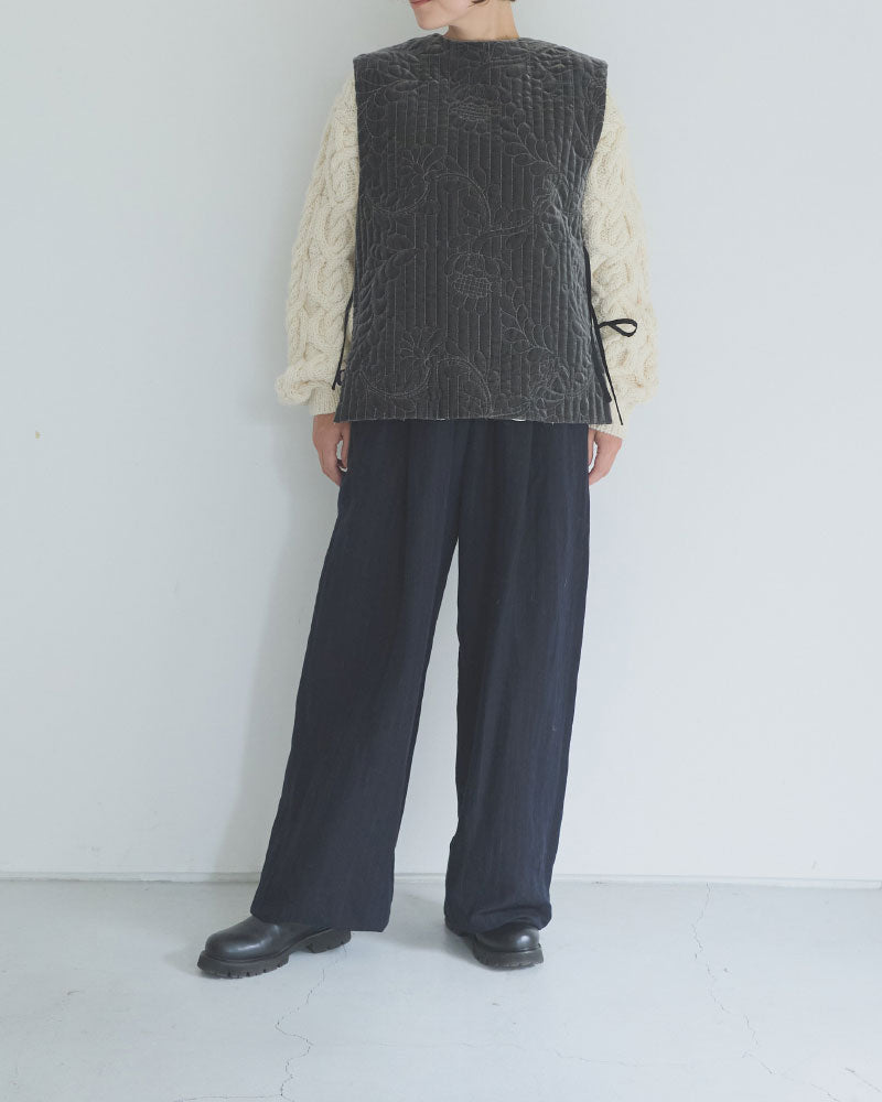 velvet quilt embroidery gilet/Hériter/H2-26-3016