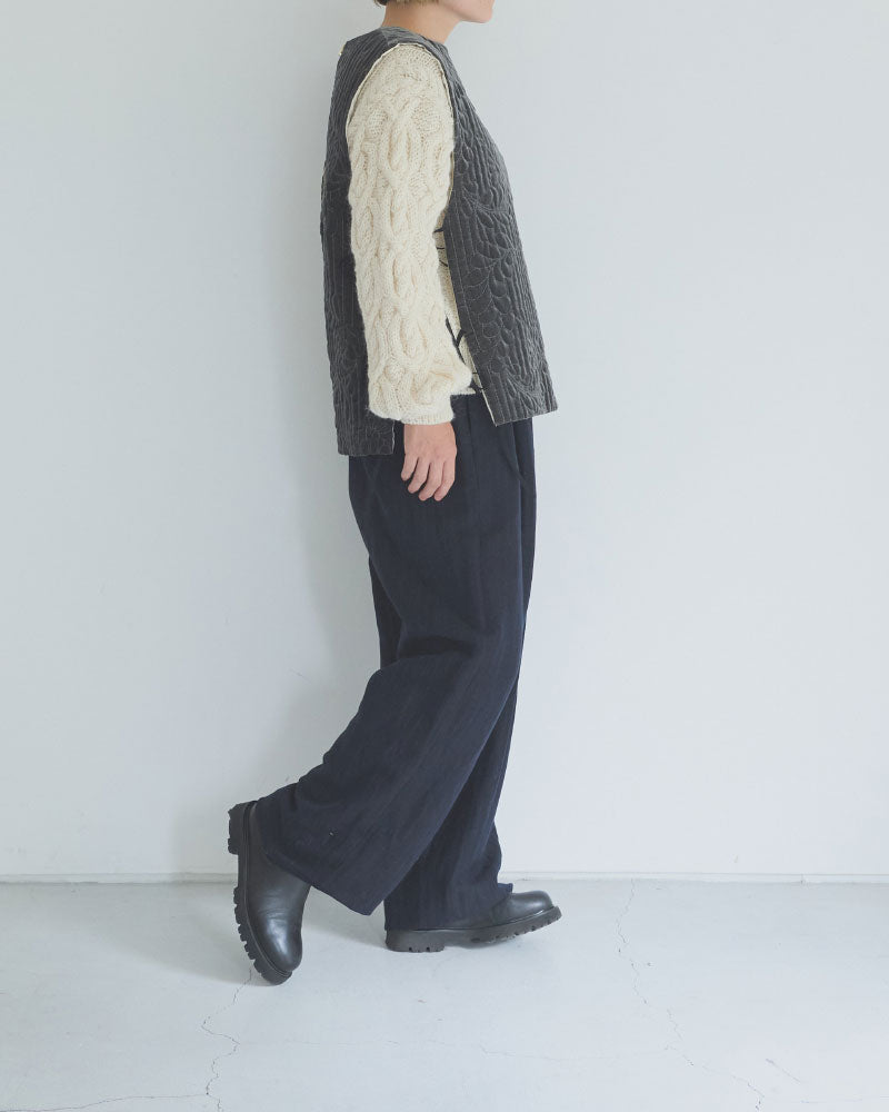 velvet quilt embroidery gilet/Hériter/H2-26-3016