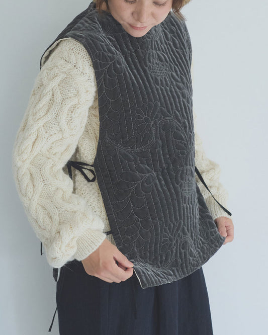 velvet quilt embroidery gilet/Hériter/H2-26-3016