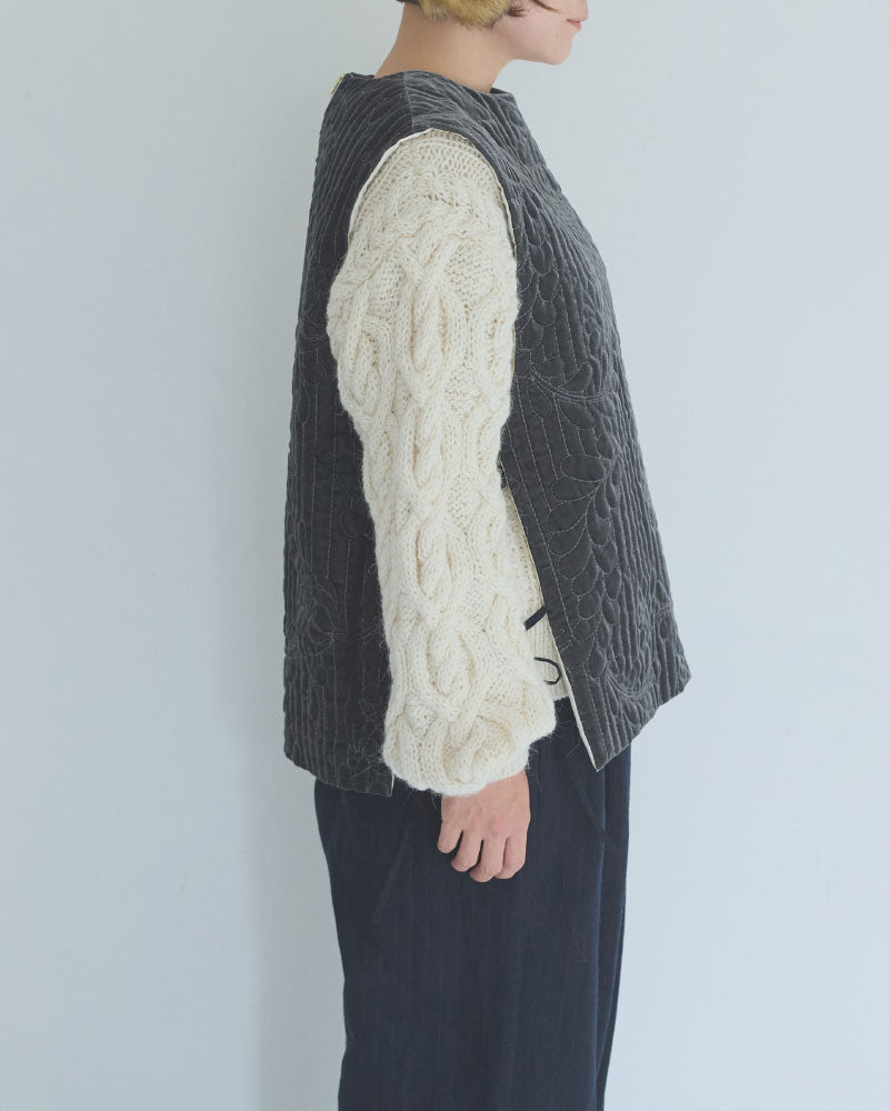 velvet quilt embroidery gilet/Hériter/H2-26-3016