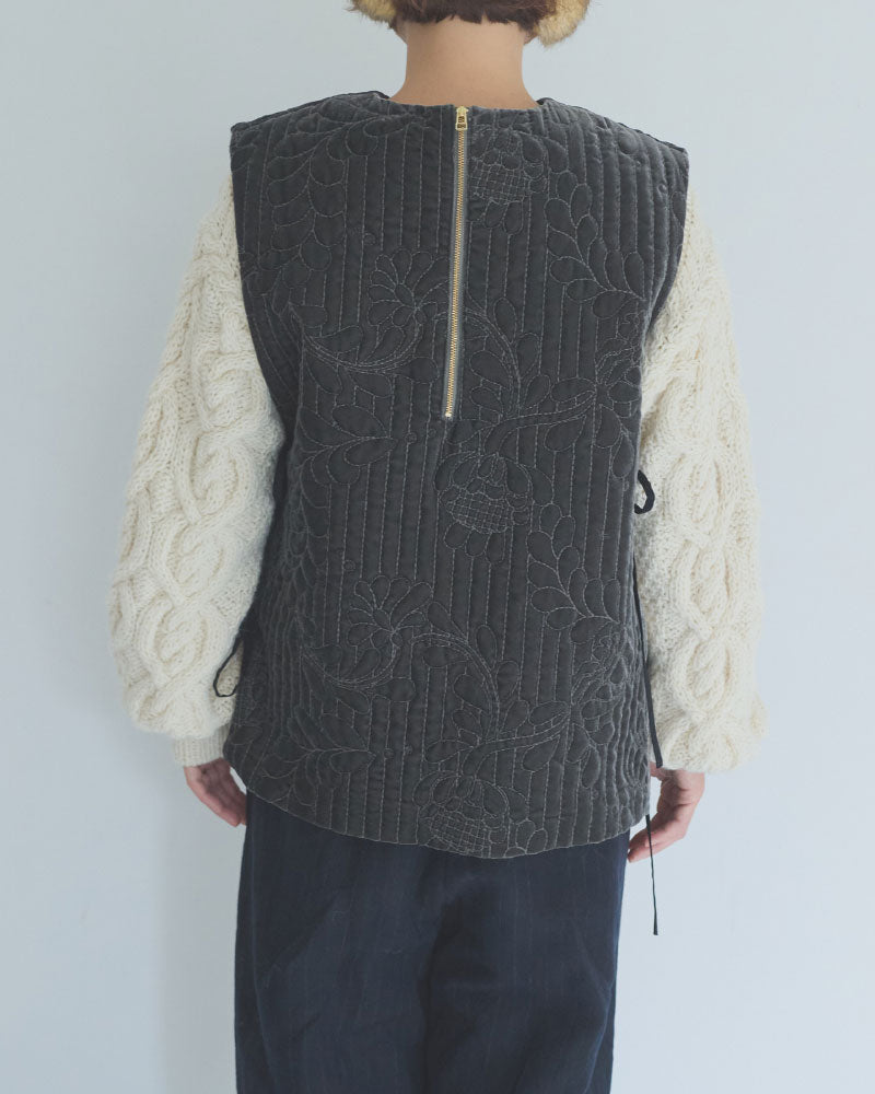 velvet quilt embroidery gilet/Hériter/H2-26-3016