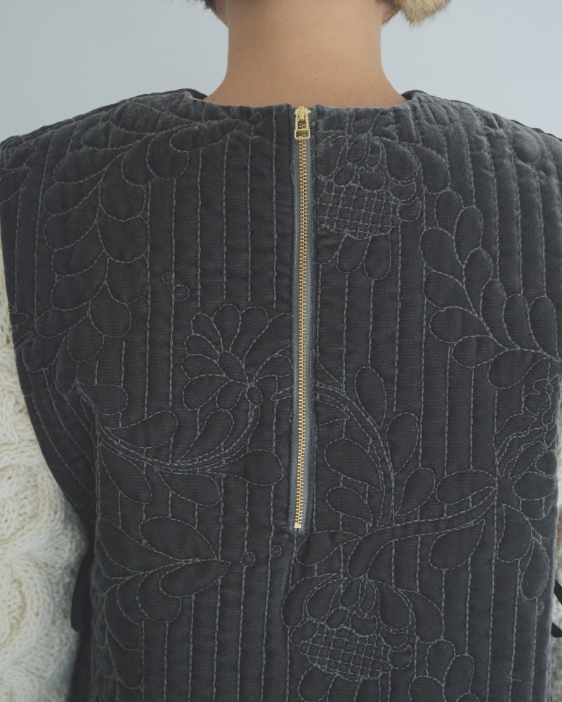 velvet quilt embroidery gilet/Hériter/H2-26-3016