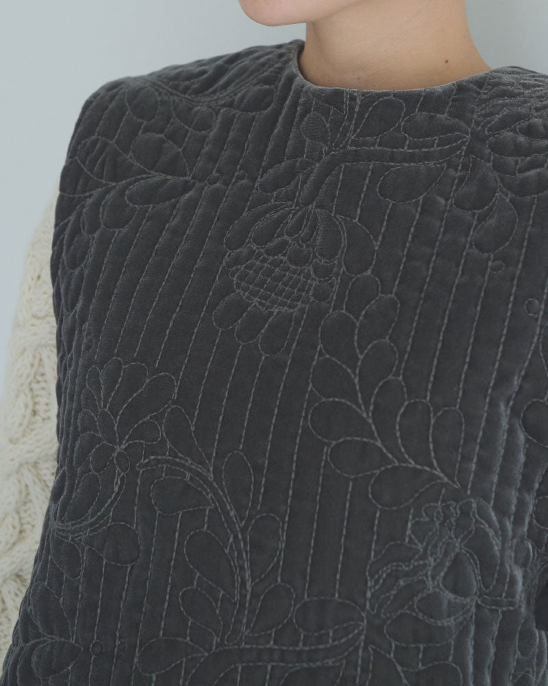 velvet quilt embroidery gilet/Hériter/H2-26-3016