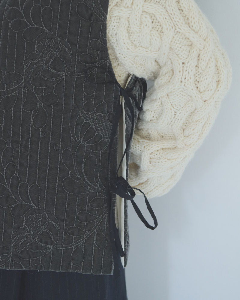 velvet quilt embroidery gilet/Hériter/H2-26-3016
