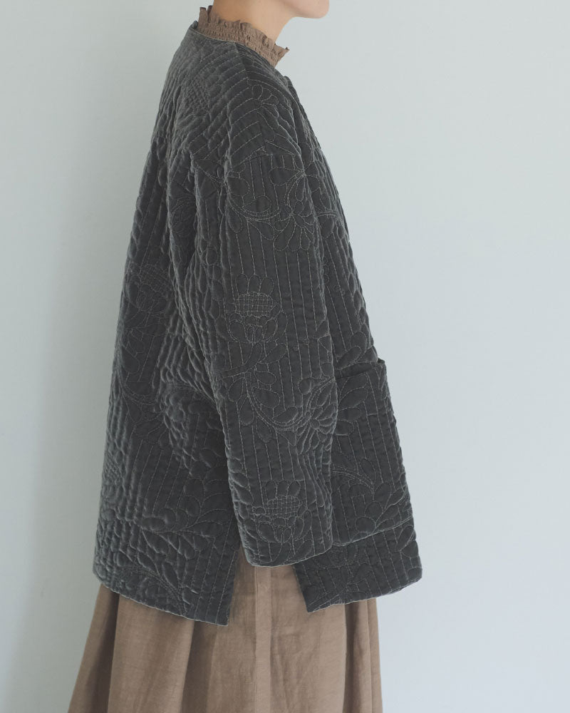 velvet quilt embroidery short coat/Hériter/H2-26-6006
