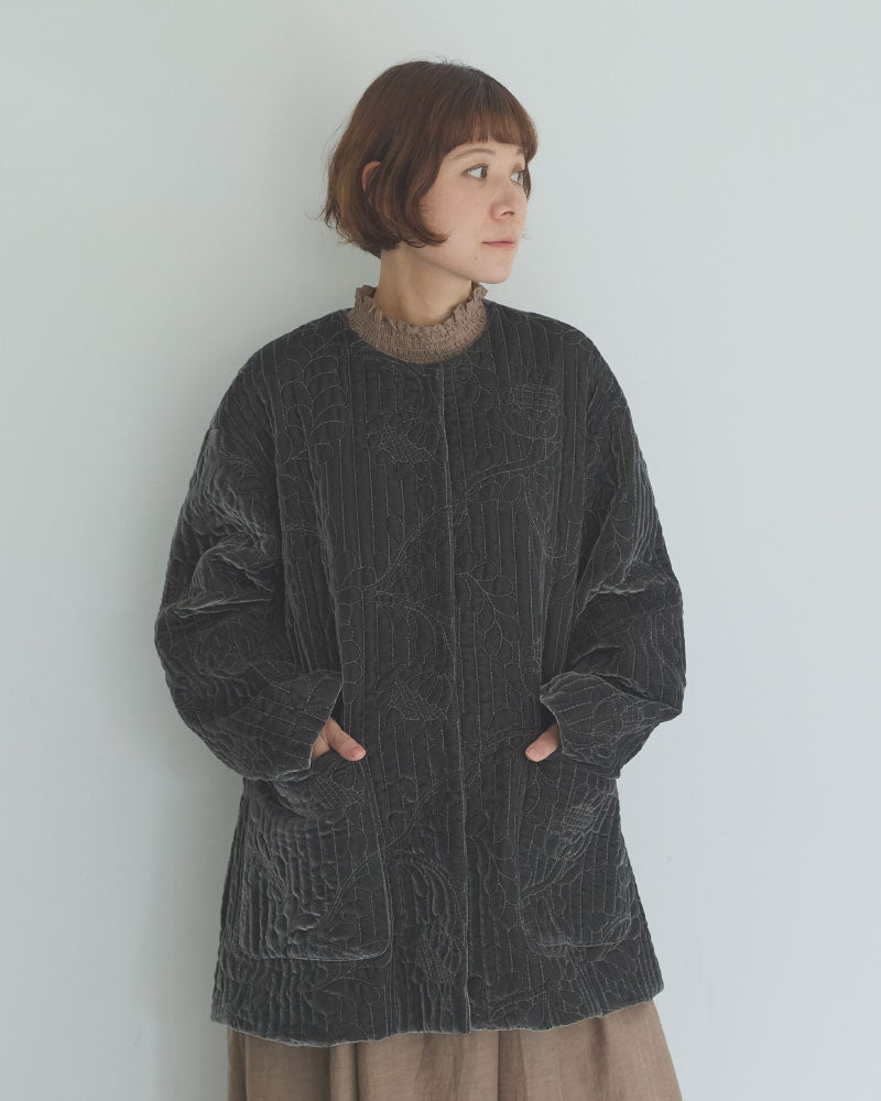 velvet quilt embroidery short coat/Hériter/H2-26-6006