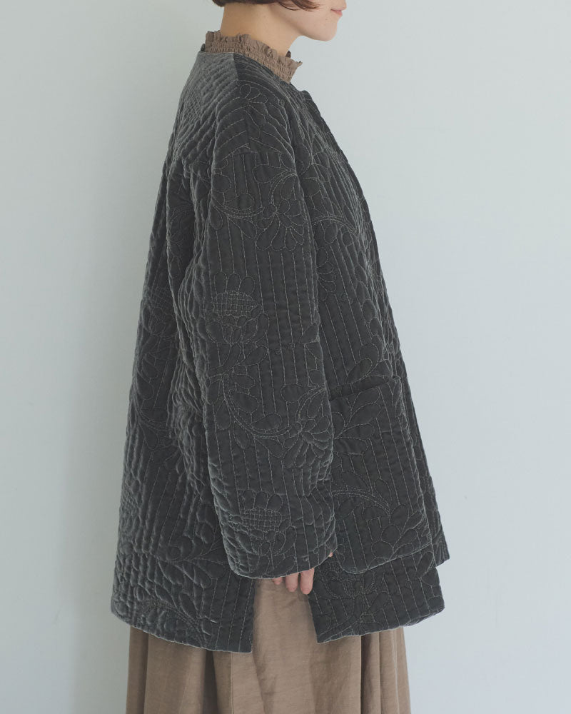 velvet quilt embroidery short coat/Hériter/H2-26-6006