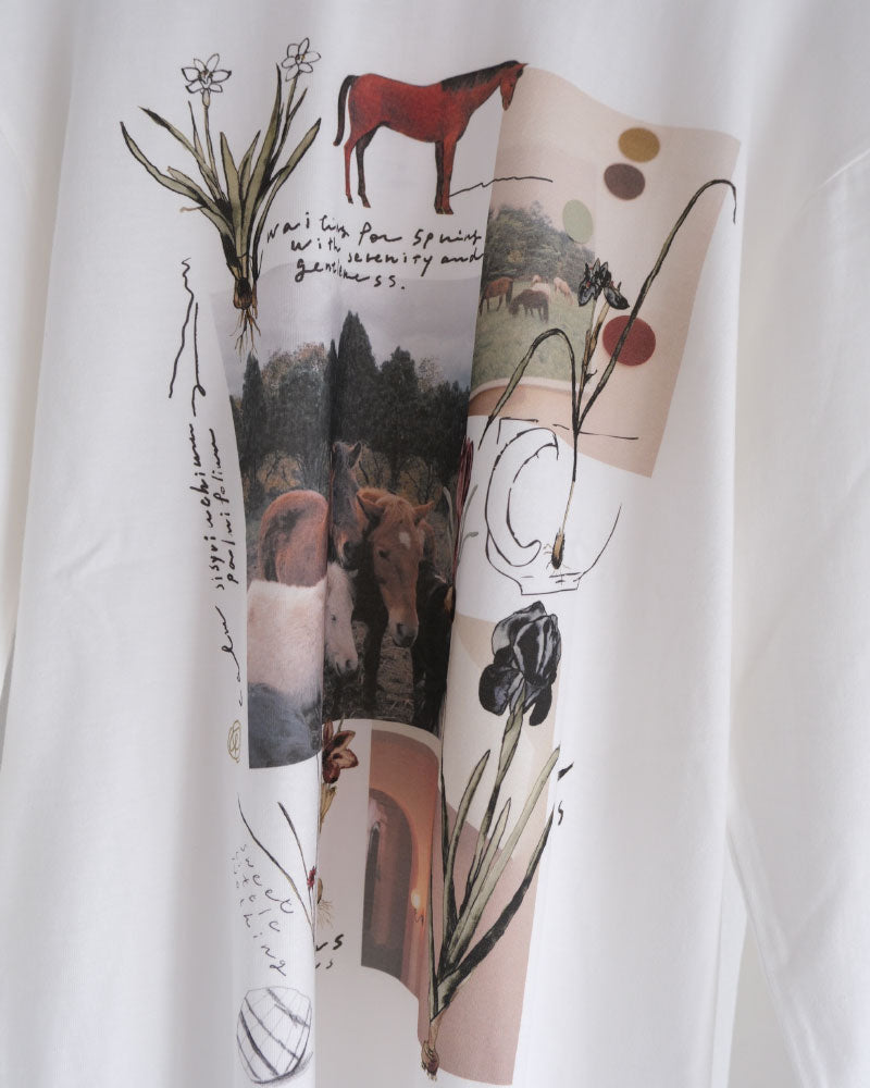 馬と球根花　ロングスリーブTシャツ