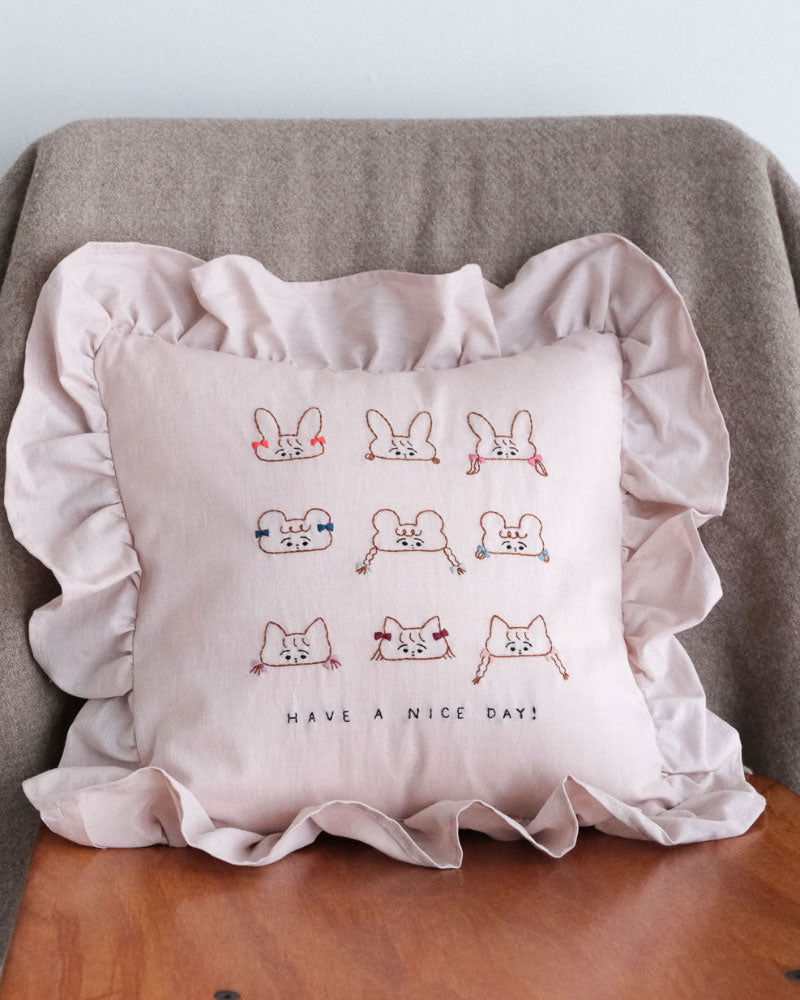 刺繍クッション/HAVE A NICE DAY(pink)/Kanae Entani