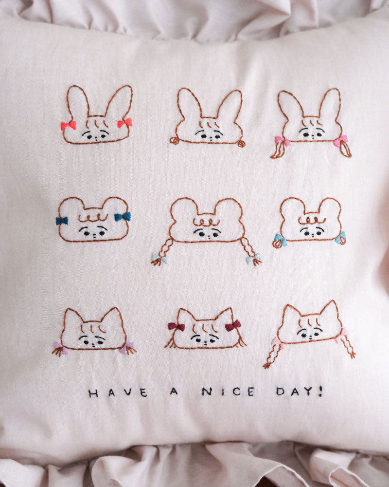 刺繍クッション/HAVE A NICE DAY(pink)/Kanae Entani