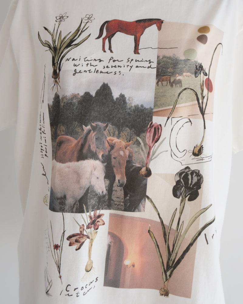 馬と球根花　ロングスリーブTシャツ
