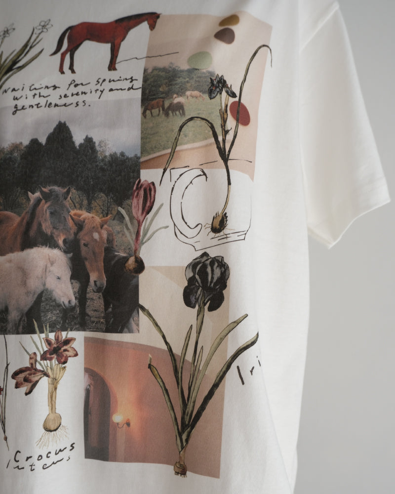 馬と球根花　ロングスリーブTシャツ