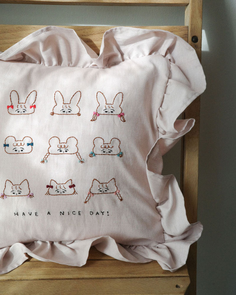 刺繍クッション/HAVE A NICE DAY(pink)/Kanae Entani