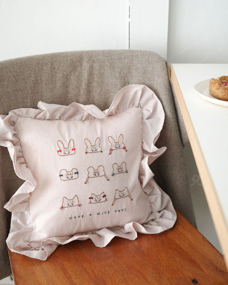 刺繍クッション/HAVE A NICE DAY(pink)/Kanae Entani