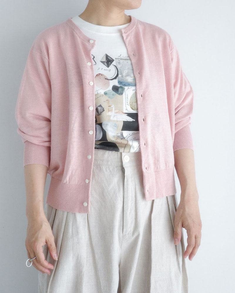 French Pure Linen クルーネックカーディガン/UNIVERSALTISSU/UT262KN001