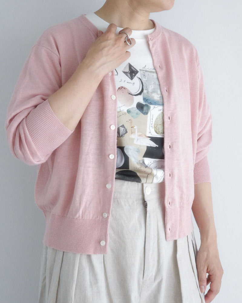 French Pure Linen クルーネックカーディガン/UNIVERSALTISSU/UT262KN001