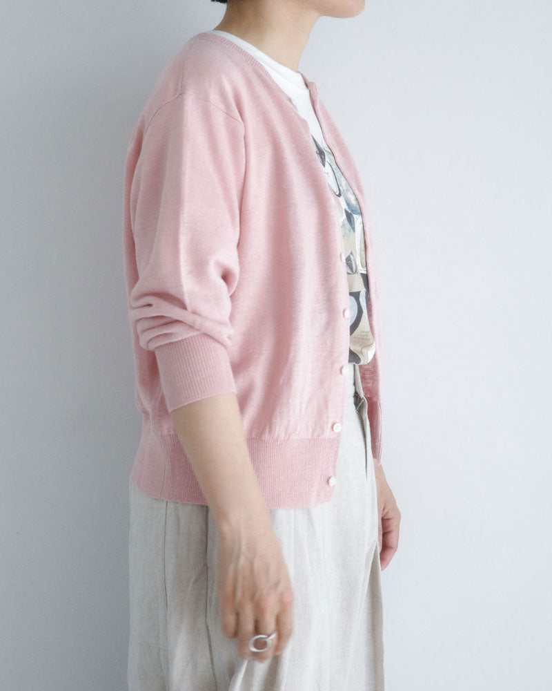French Pure Linen クルーネックカーディガン/UNIVERSALTISSU/UT262KN001